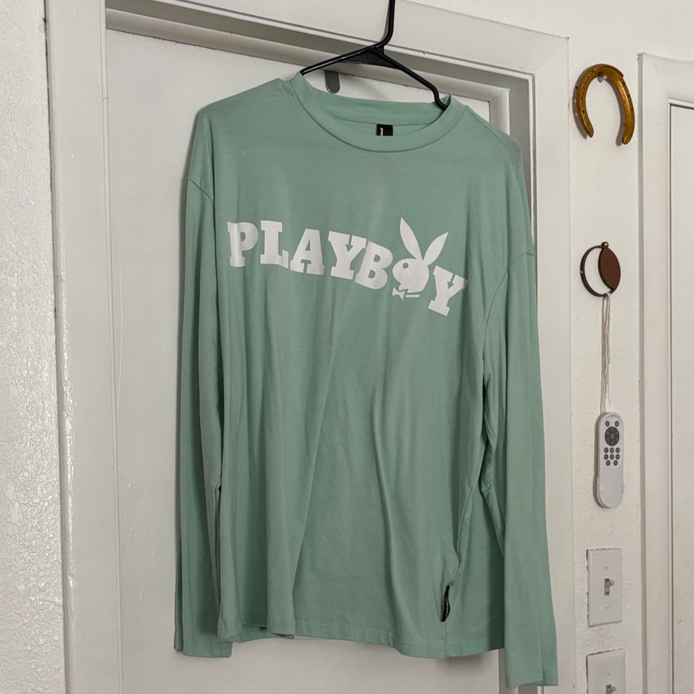 PLAYBOY Mint Green Long Sleeve Tee with White Logo